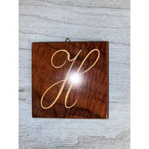 H Decorative Wooden Square Tile Initial Monogram Dark Brown Made In Italy Gift